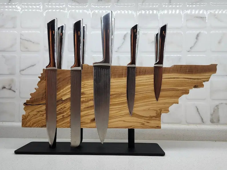 Olive Wood Magnetic Knife Block KitchenResinArt
